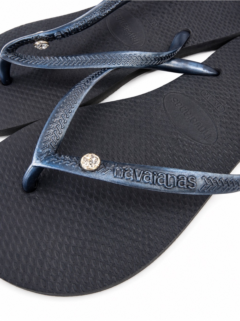 Havaianas Slim Crystal Women’s Flip Flops - Dark Navy with Metallic Blue Straps - Picture 2 of 4